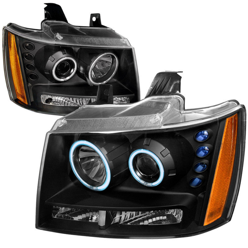 07-09 CHEVY TAHOE HEADLIGHT CCFL HALO PROJECTOR HEADLIGHTS BLACK