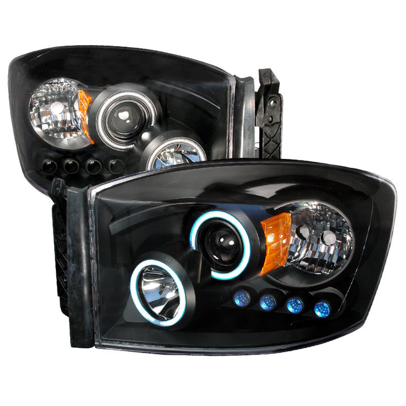 06-08 DODGE RAM HEADLIGHT CCFL HALO PROJECTOR HEADLIGHTS BLACK