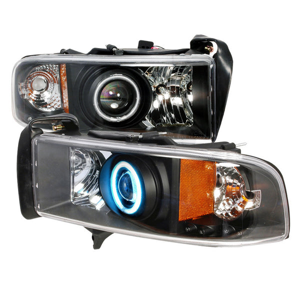 94-01 DODGE RAM HEADLIGHT CCFL HALO PROJECTOR HEADLIGHTS BLACK