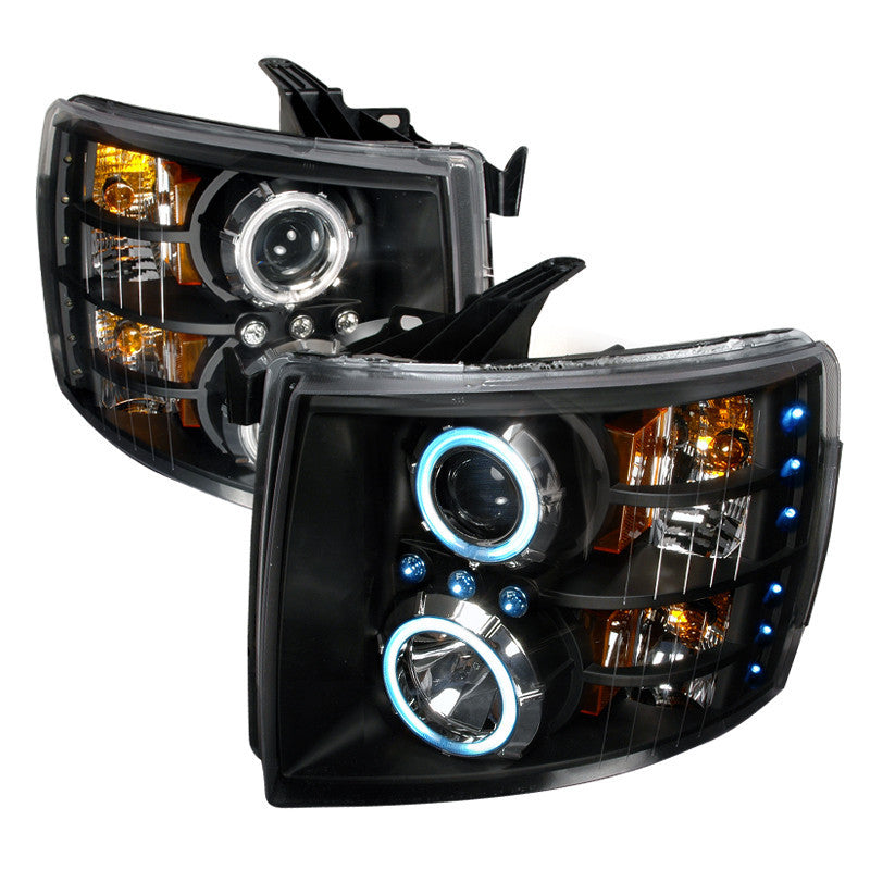 07-10 CHEVY SILVERADO HEADLIGHT CCFL HALO PROJECTOR HEADLIGHTS BLACK