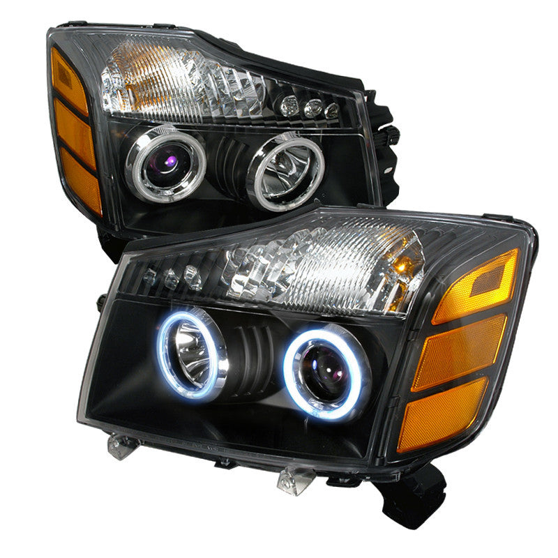 04-07 NISSAN TITAN HEADLIGHT CCFL HALO PROJECTOR HEADLIGHTS BLACK