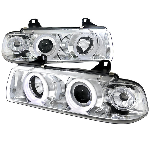 92-98 BMW E36 HEADLIGHT SMD LED ICED HALO PROJECTOR HEADLIGHT CHROME HOUSING