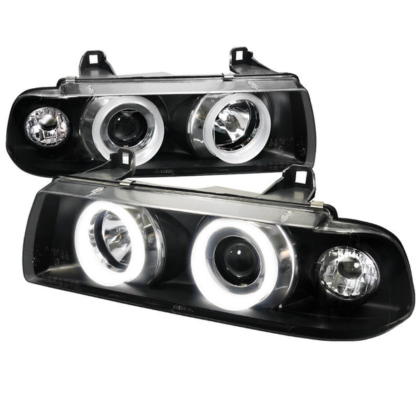 92-98 BMW E36 HEADLIGHT SMD LED ICED HALO PROJECTOR HEADLIGHT BLACK HOUSING