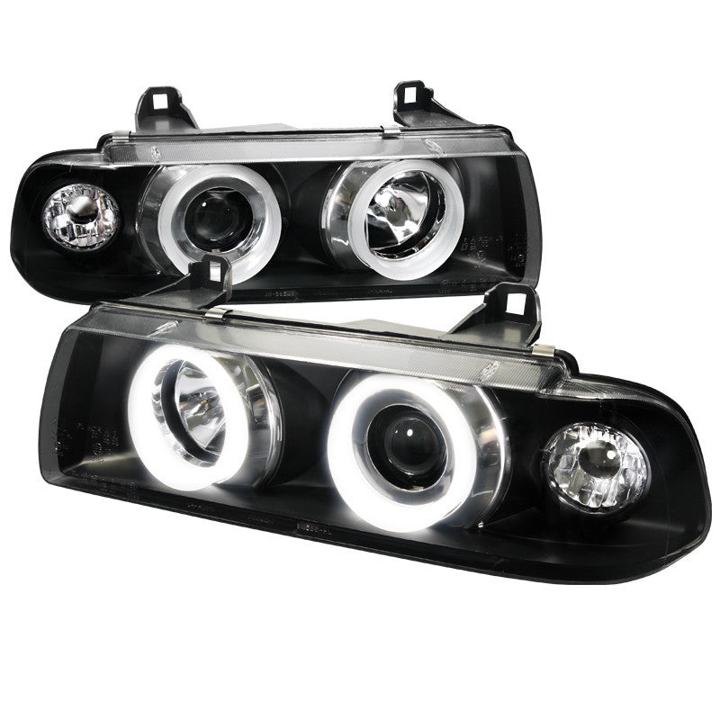 92-98 BMW E36 HEADLIGHT SMD LED ICED HALO PROJECTOR HEADLIGHT BLACK HOUSING