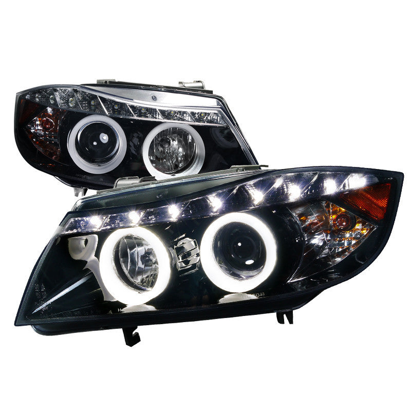 05-08 BMW E90 HEADLIGHT SMD LED ICED HALO PROJECTOR HEADLIGHT SMOKED LENS GLOSSY BLACK HOUSING