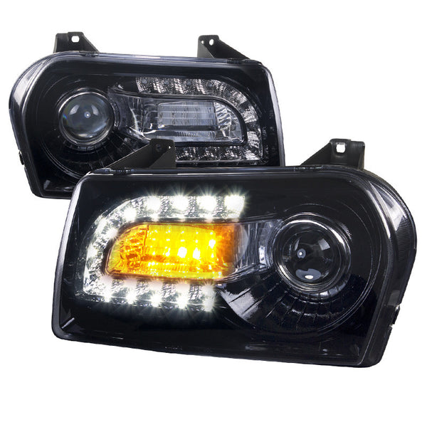 05-10 CHRYSLER 300 HEADLIGHT PROJECTOR HEADLIGHTS GLOSSY BLACK HOUSING SMOKE LENS