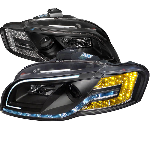 06-08 AUDI A4 HEADLIGHT BLACK HOUSING PROJECTOR HEADLIGHT WITH DRL AND ADJUSTABLE MOTOR