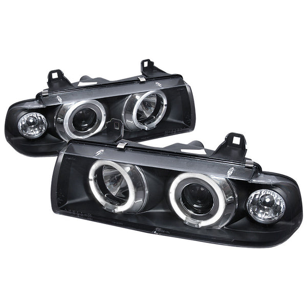 92-98 BMW E36 HEADLIGHT 3 SERIES HALO PROJECTOR HEADLIGHT BLACK 2 DOOR COUPE