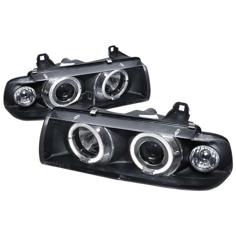 92-98 BMW E36 HEADLIGHT 3 SERIES HALO PROJECTOR HEADLIGHT BLACK 2 DOOR COUPE