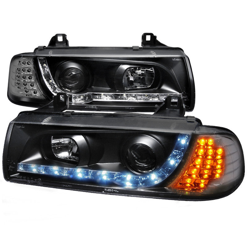 92-98 BMW E36 HEADLIGHT 3 SERIES R8 STYLE LED PROJECTOR WITH LED SIGNAL 2 DOOR COUPE