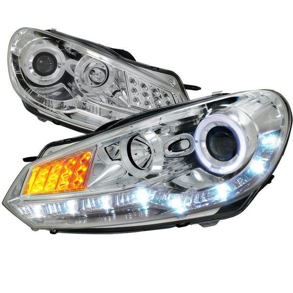 09-10 VOLKSWAGEN GOLF HEADLIGHT PROJECTOR HEADLIGHT R8 STYLE CHROME HOUSING WITH LED SIGNAL
