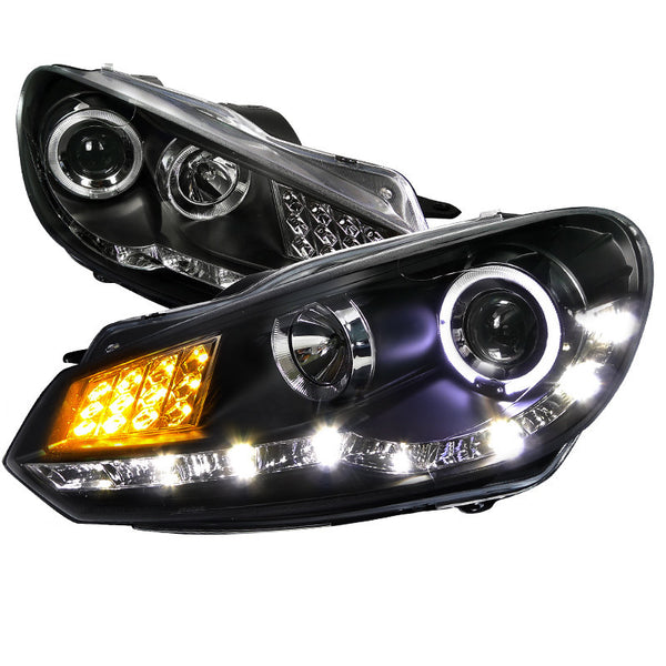09-10 VOLKSWAGEN GOLF HEADLIGHT PROJECTOR HEADLIGHT R8 STYLE BLACK HOUSING WITH LED SIGNAL