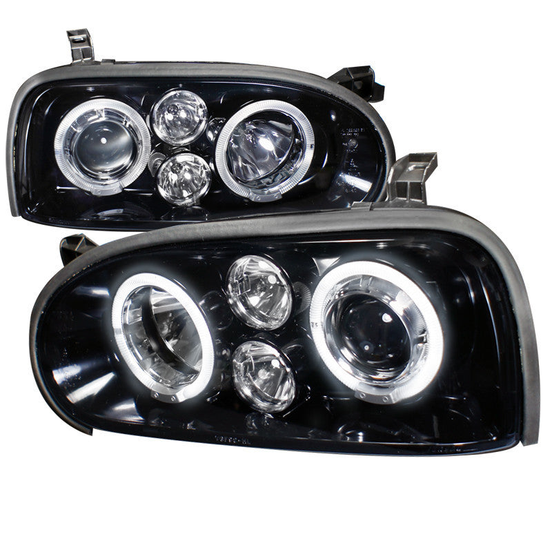 93-98 VOLKSWAGEN GOLF HEADLIGHT HALO PROJECTOR HEADLIGHT GLOSS BLACK HOUSING WITH SMOKE LENS