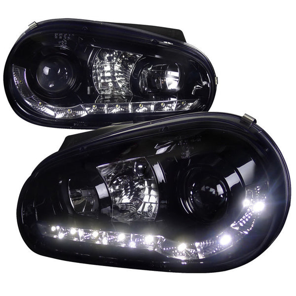 99-05 VOLKSWAGEN GOLF HEADLIGHT R8 STYLE SMOKED LENS GLOSS BLACK HOUSING PROJECTOR HEADLIGHTS