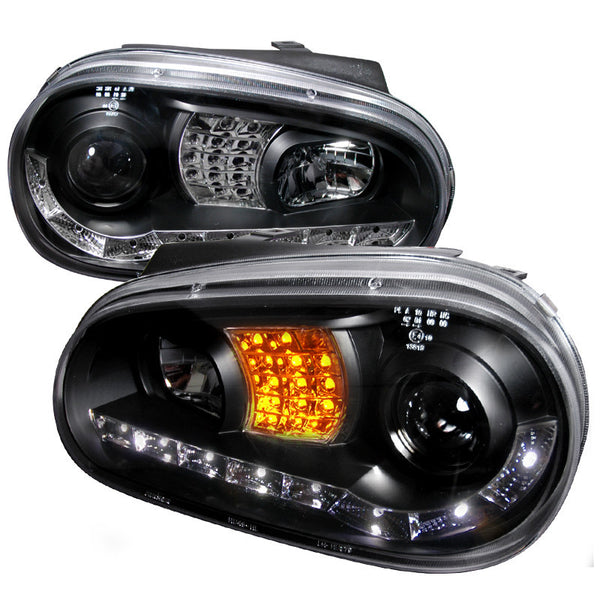 99-05 VOLKSWAGEN GOLF HEADLIGHT R8 STYLE HALO LED PROJECTOR WITH LED SIGNAL BLACK