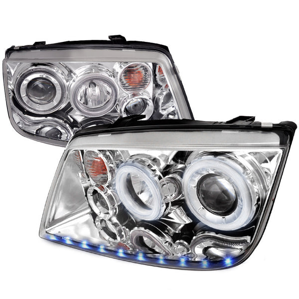 99-04 VOLKSWAGEN JETTA HEADLIGHT LED STRIPE DUAL HALO PROJECTOR HEADLIGHTS CHROME