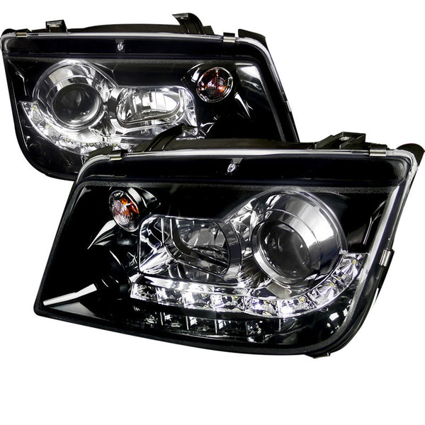 99-04 VOLKSWAGEN JETTA HEADLIGHT R8 STYLE SMOKED LENS GLOSS BLACK HOUSING PROJECTOR HEADLIGHTS