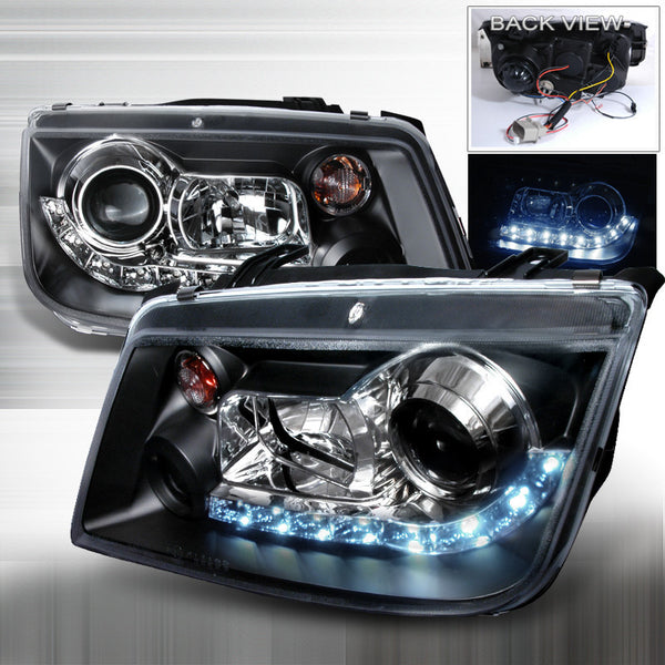 99-04 VOLKSWAGEN JETTA HEADLIGHT R8 STYLE HALO LED PROJECTOR BLACK