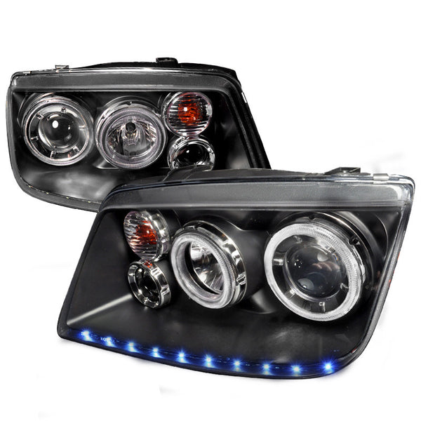 99-04 VOLKSWAGEN JETTA HEADLIGHT LED STRIPE DUAL HALO PROJECTOR HEADLIGHTS BLACK