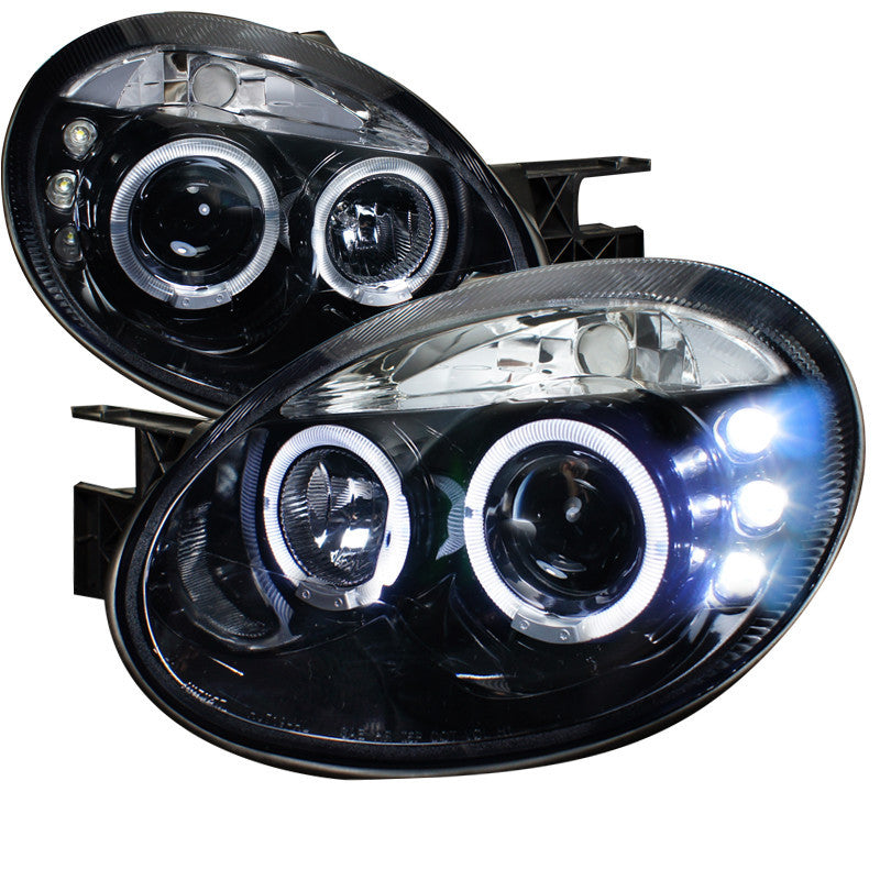 03-05 DODGE NEON HEADLIGHT HALO LED PROJECTOR GLOSS BLACK HOUSING WITH SMOKED LENS
