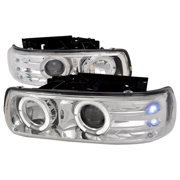 99-02 CHEVY SILVERADO HEADLIGHT DUAL HALO LED PROJECTOR HEADLIGHTS CHROME
