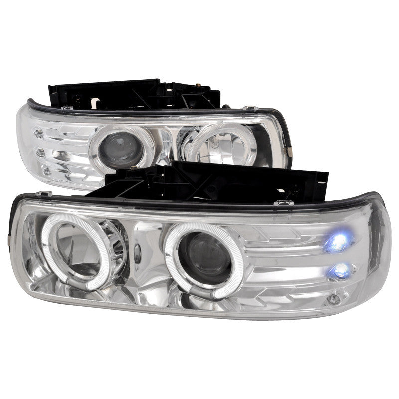 99-02 CHEVY SILVERADO HEADLIGHT DUAL HALO LED PROJECTOR HEADLIGHTS CHROME